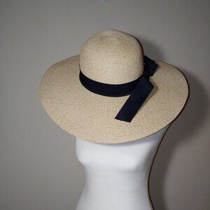 Furtalk Paper Polyester Blend Straw Hat With Ribbon Detail Sz M Tan/Black